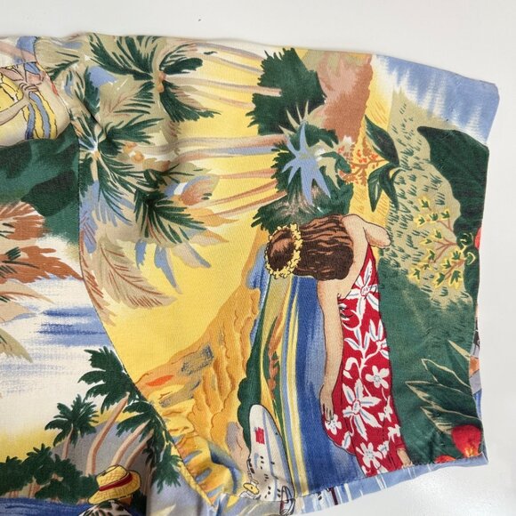 Reyn Spooner Hawaiian Traditions Men Rayon Shirt Small Hula Island Scene Vintage - Picture 6 of 10